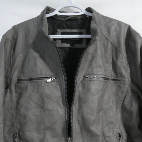 GUESS | large | Grey Faux Leather - Vegan Jacket - Picture 9 of 15